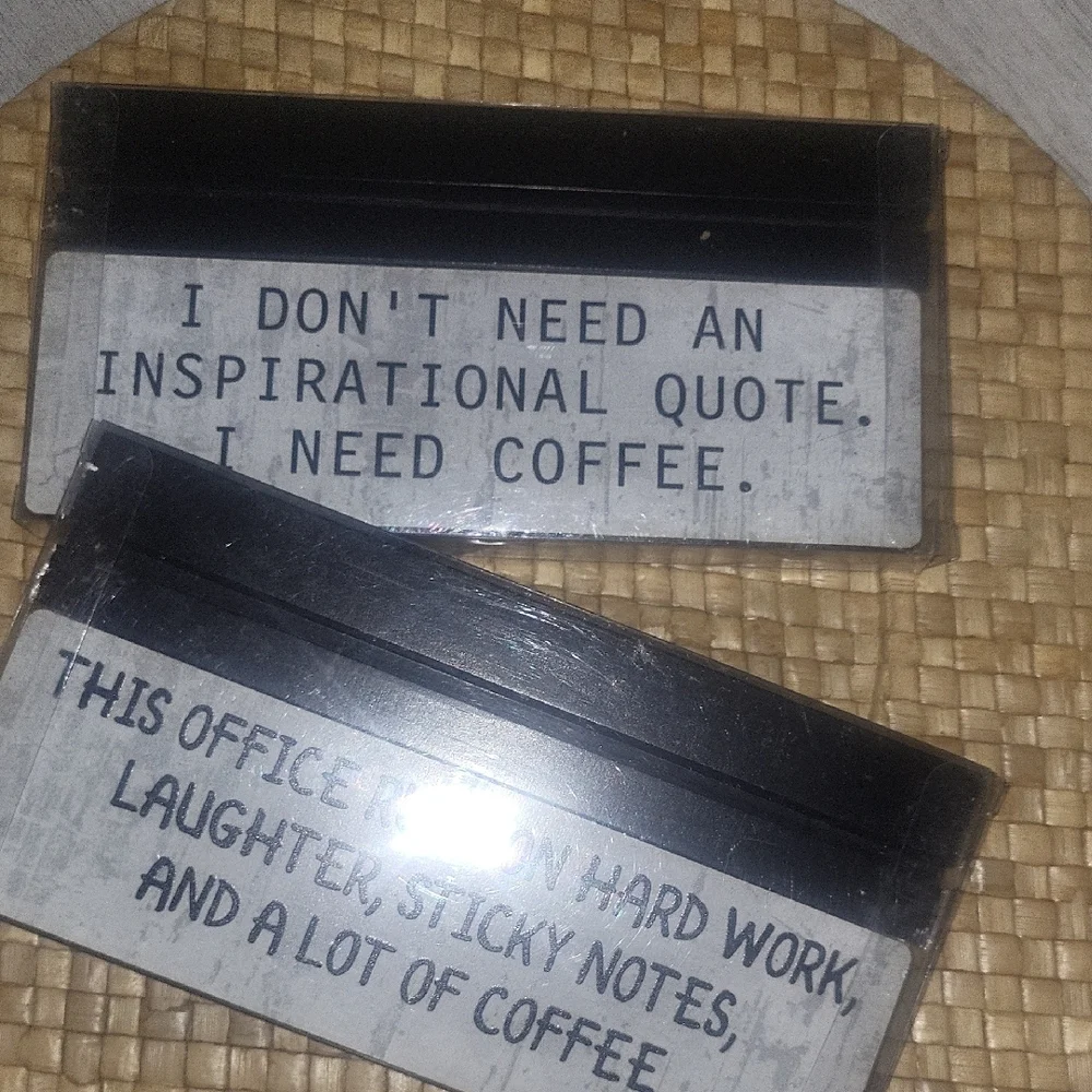 Black and Gray Office Desk Signs